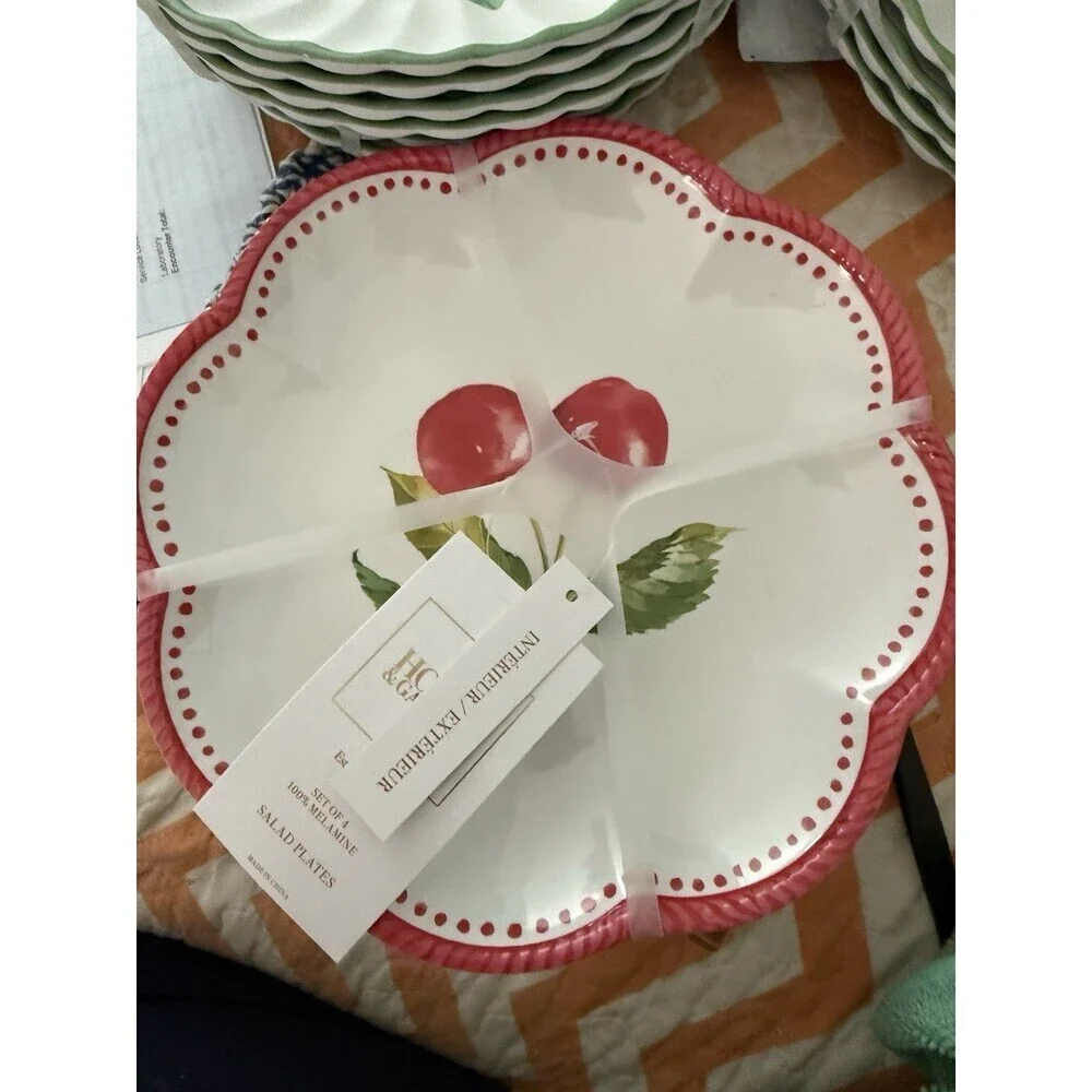 House & Garden Scalloped Cherry Fruit Melamine Salad Plates 9
